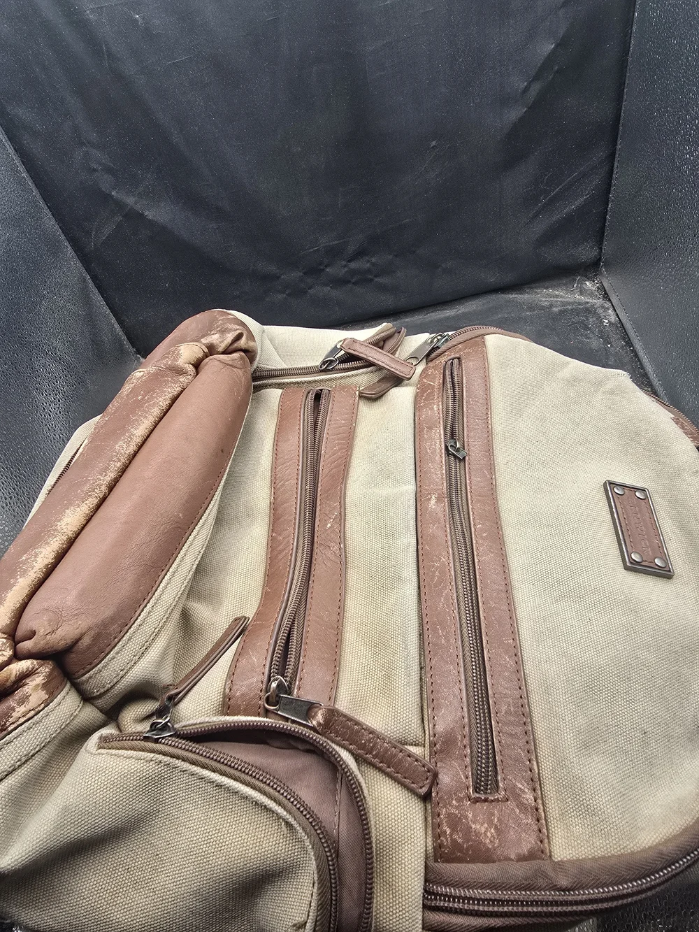 Canvas and Leather Men's Backpack in Beige and Brown - Unbranded